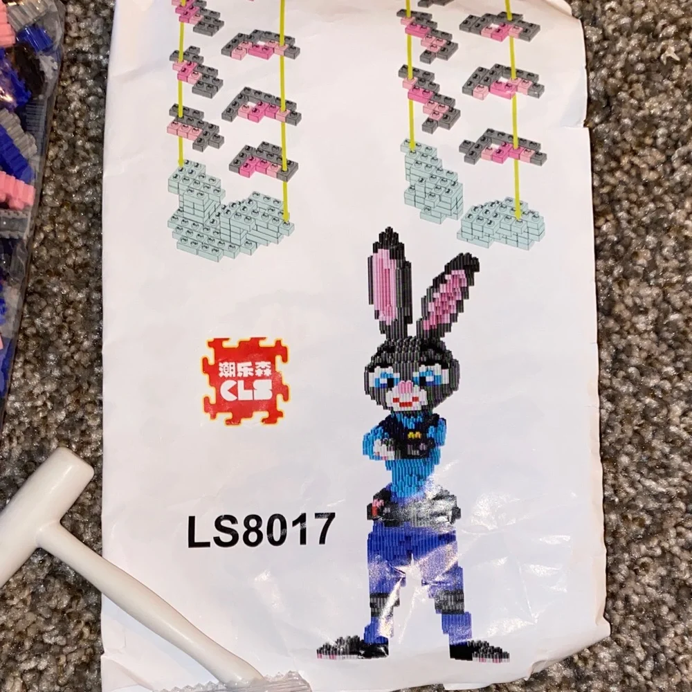 💙 Pixel Bunny Zootopia Mini Bead Set with Hammer - Blue, Pink, Black